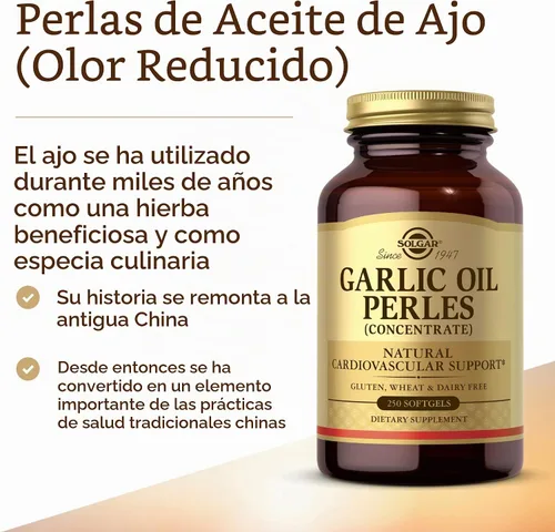 Vista 3 de Aceite de ajo Solgar Perles, 250 cápsulas blandas - Apoyo cardiovascular natural