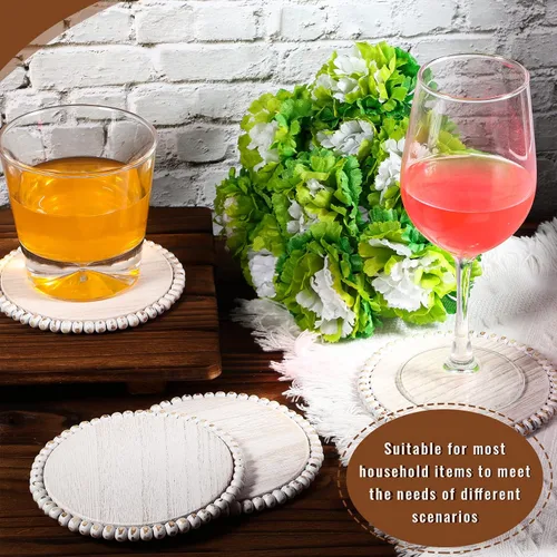 Vista 3 de Meanplan 10 posavasos de madera con cuentas, posavasos a granel para bebidas, mesa de café de 4.7 pulgadas, redondos, de granja, con cuentas