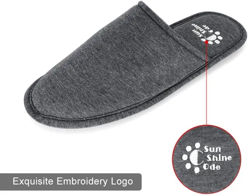 Vista 5 de Sunshine Code Pantuflas lavables de algodón de espuma viscoelástica para hombre con bolsa de viaje a juego para el hogar, hotel, spa, dormitorio