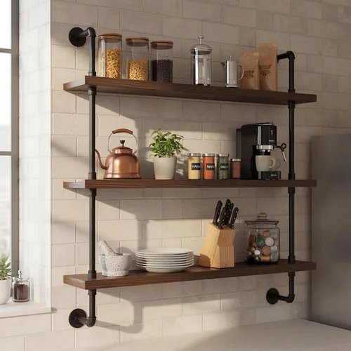 Vista 8 de Estantes flotantes para bar, 39.5" moderno estante de vino montado