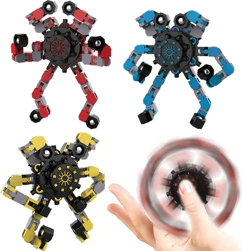Vista 12 de Fidget Spinners Transformables, 8 Piezas de Juguetes Sensoriales Divertidos para Adultos, Cadena Deformable DIY Robot Spinner, Juguete Giroscopio
