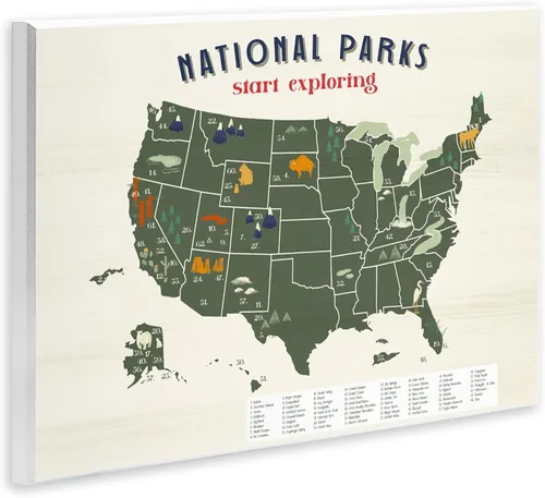 Vista 2 de Stupell Industries Mapa de parques nacionales con llave numerada de Estados Unidos, placa de pared diseñada por Daphne Polselli, 10 x 15 pulgadas
