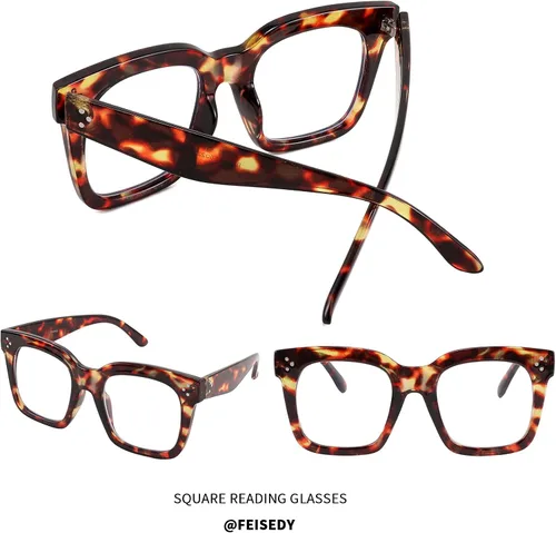 Vista 7 de FEISEDY Women Men Blue Light Blocking Glasses Frame Oversized Designer Luxury Square Eyewear B2695-FF