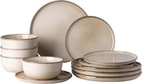 Vista 19 de GBHOME Juego de vajilla de cerámica para 4, 12 piezas, platos y cuencos de cerámica, platos resistentes a los arañazos, aptos para lavavajillas