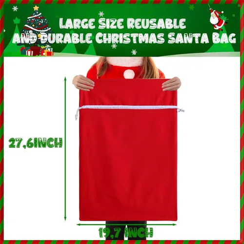 Vista 4 de DYSHAYEN Saco de Santa Bolsa de Regalo de Navidad 19.7 X 27.6 Pulgadas Bolsa Grande de Lona de Santa Claus para Suministros de Fiesta de Xmas (Rojo)