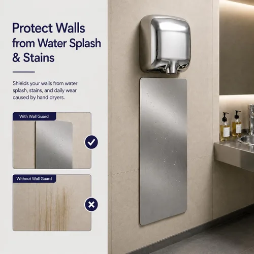 Vista 3 de 5Seconds - Protector de pared para secador de manos, protector contra salpicaduras de pared de acero inoxidable con tiras de cinta adhesiva Gris