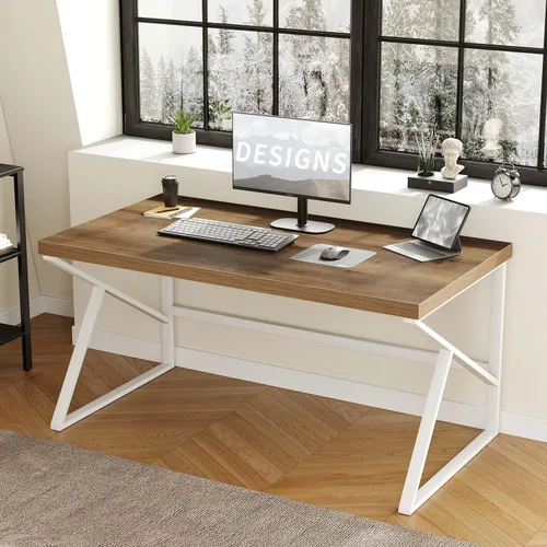 Vista 19 de HSH Escritorio para oficina en casa, escritorio industrial de metal y madera para computadora para PC, portátil, trabajo, escritura, estudio