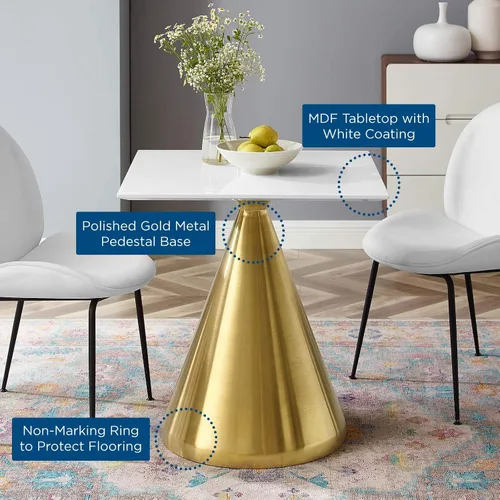 Vista 6 de Modway Tupelo - Mesa de comedor cuadrada de 28 pulgadas, color dorado y blanco