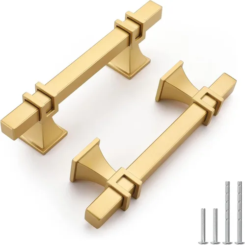 Vista 25 de Haliwu Paquete de 5 tiradores de gabinete con barra en T negra y dorada de 3 pulgadas, tiradores de puerta para armarios de cocina, manijas de zinc