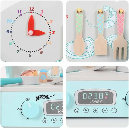 Vista 6 de Wooden Play Kitchen Set for Kids, Pretend Play Cooking Toys with Accessories, Preschool Learning Toy, Fine Motor Skills, Birthday Gift for Toddlers