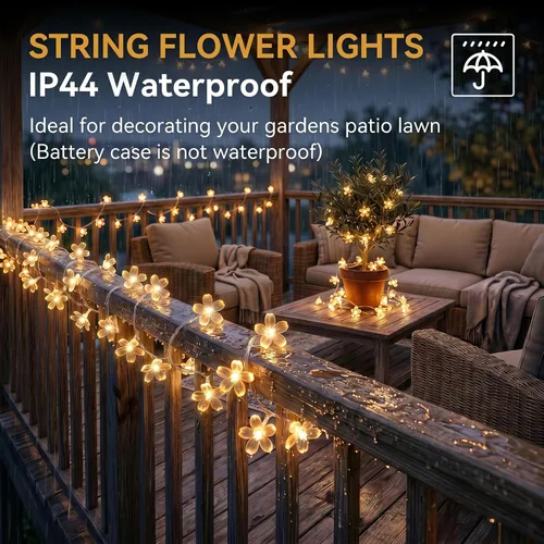 Vista 3 de ITICdecor Guirnalda de luces de flores de 15 pies, 30 luces LED de hadas de Navidad con pilas, para interiores y exteriores, iluminación