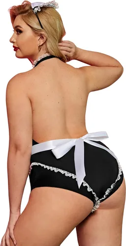 Vista 3 de Romwe Conjunto de traje de encaje elástico para mujer de Lingeire de talla grande