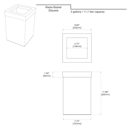 Vista 7 de Gatco Papelera Moderna Cuadrada, Combo Negro Mate y Latón Cepillado - Papelera de Acero Inoxidable con Tapa Extraíble, Resistente a Fugas, Capacidad