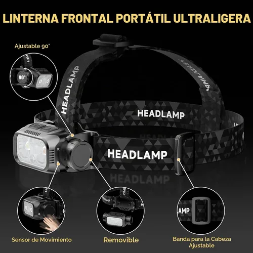 Vista 7 de ATDOALL Faro LED recargable, lámparas de cabeza ligeras para acampar