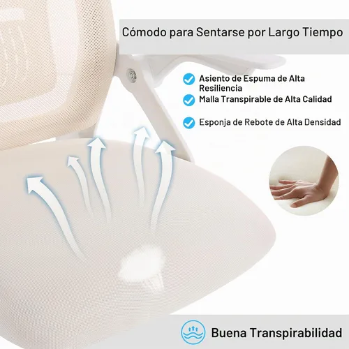 Vista 6 de VECELO Silla de oficina ergonómica giratoria de respaldo medio con brazos ajustables, soporte lumbar de malla para trabajo de computadora
