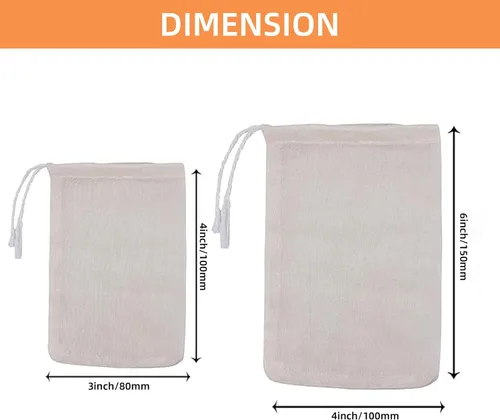 Vista 3 de TamBee Bolsa de té de malla con cordón de 3 x 4 pulgadas, bolsa de filtro de té reutilizable