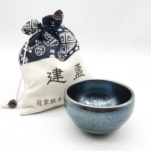 Vista 29 de Taza de té Jianzhan de porcelana negra Wujin Tenmoku Taza hecha a mano China Gongfu Cha Taza Patrón de dragón dorado