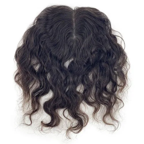 Vista 9 de Base superior de seda con clip para mujer, 5.9x5.9 in de largo, europeo, ondulado, virgen, cabello humano, pieza de cabello transpirable para #1