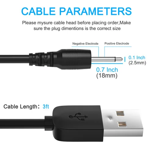 Vista 2 de SIOCEN Cable de carga CC de 0.098 in, cable de carga USB de 0.098 in, adaptador de corriente de repuesto original rápido y duradero, cable de carga