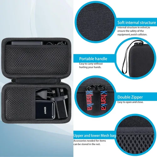 Vista 3 de Khanka - Funda rígida de viaje para base de carga Anker de 100 W + Anker Prime 12, color negro EVA Hard Shell, Mesh Pocket Accessory Storage
