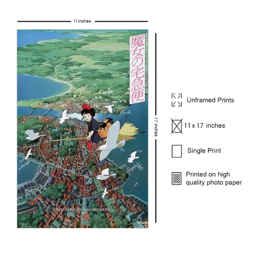 Vista 2 de XIHOO Hayao Miyazaki'Kiki's Delivery Service Póster de anime, película japonesa sin marco, regalo de 12 x 18 pulgadas (11.8 in x 18.1 in)