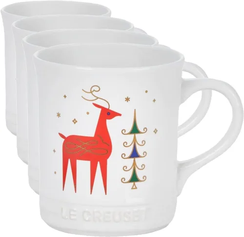 Vista 7 de Le Creuset - Taza de cerámica de la colección Noel: Reno, 14 onzas, blanco con aplicación Noel Collection
