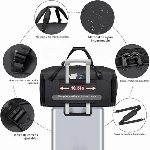 Vista 5 de Bolsa de ropa convertible para viajes, mochila 4 en 1 para mujeres y A-Negro