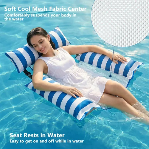 Vista 3 de Jasonwell Flotadores inflables para piscina para adultos – Flotadores de tela para piscina, silla flotante para lago, playa, tumbona flotante
