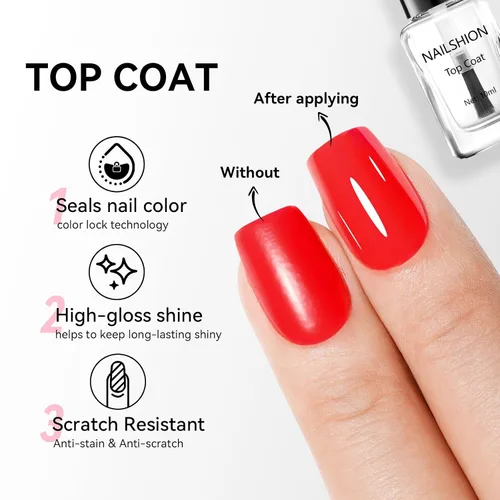 Vista 4 de Capa base y capa superior, esmalte de uñas regular transparente, rico en calcio VE secado rápido al aire fortalecimiento de uñas, sin gel, 2 piezas