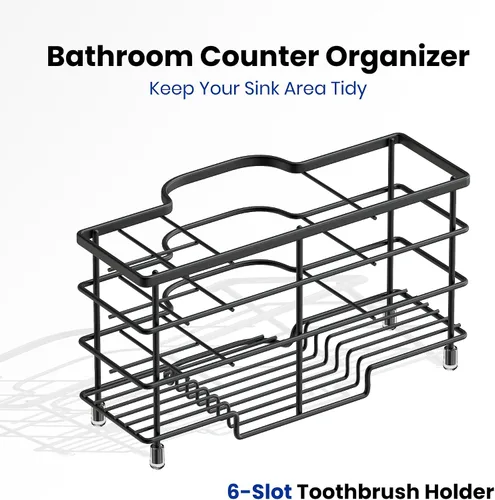 Vista 2 de Linkidea Soporte para cepillos de dientes para baño, organizador de encimera de acero inoxidable con 6 ranuras para cepillos de dientes, pasta