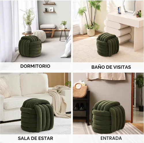 Vista 9 de FOXHUNTER Moderno reposapiés otomano, taburete trenzado de felpilla con relleno de esponja, exquisito taburete de puf para mesa auxiliar, taburete