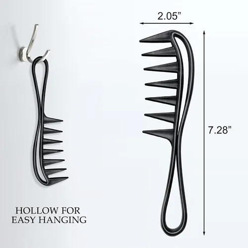 Vista 6 de Quacc 2 peines de dientes anchos para rizar el cabello, de plástico resistente, peine de peinado de salón, peines de dientes de tiburón grandes