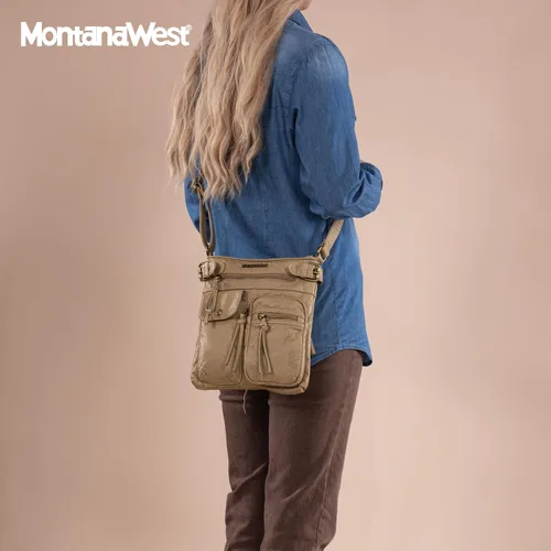 Vista 2 de Montana West Crossbody Bag for Women Multi Pocket Shoulder Medium Travel Purses Ultra Soft Washed Leather