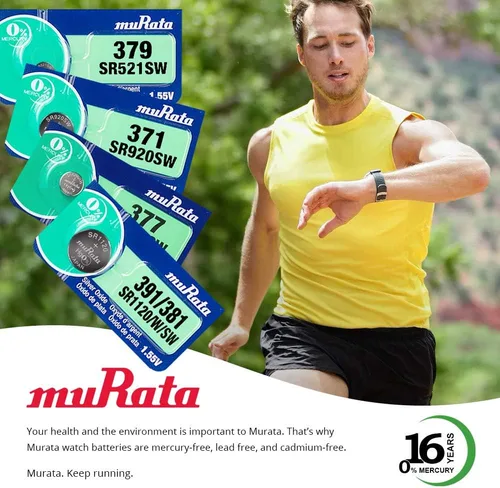 Vista 2 de Murata 377 SR626SW Batería 1.55V Celda de botón de reloj de óxido de plata (15 baterías)