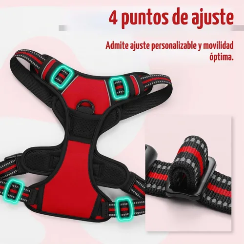 Vista 4 de Arnés para perro, arnés para mascotas sin tirones con 2 clips para correa, chaleco acolchado suave ajustable para perro, chaleco Oxford reflectante