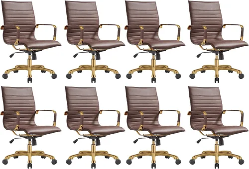 Vista 22 de LeisureMod Harris Silla de oficina con almohadilla suave, silla ejecutiva de piel sintética con base de acero dorado, altura ajustable, bloqueo