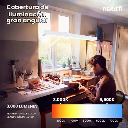 Vista 3 de Neatfi Lámpara de escritorio ultra LED de 3,000 lúmenes con abrazadera, luz de monitor regulable de 30 W, 5 niveles de brillo y 5 modos de luz Blanco