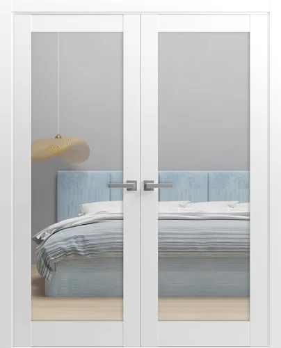Vista 7 de SARTODOORS - Puertas dobles francesas sólidas de 36 x 84 pulgadas de vidrio transparente Lucia 2166 blanco mate Marcos de panel sólido de madera
