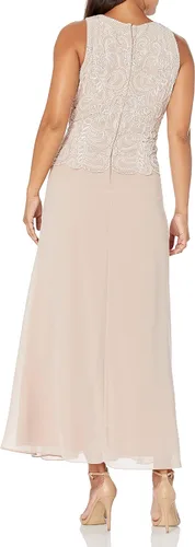 Vista 4 de J Kara Vestido largo sin mangas con cuentas festoneadas para mujer con bufanda