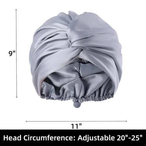 Vista 4 de Gorro de satén de seda ajustable para envolver el cabello para dormir, gorro de dormir de doble capa, turbante nocturno para cabello largo y rizado