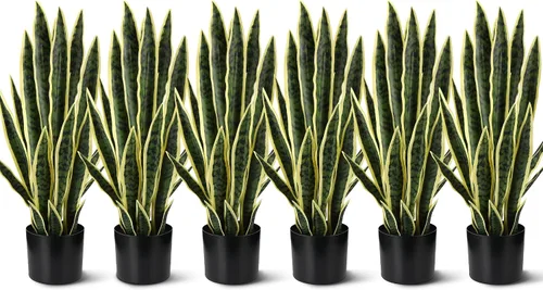 Vista 12 de Crowye Paquete de 2 plantas de serpiente artificial de 3.15 pies de alto, planta de Sansevieria sintética, serpiente falsa grande a granel en maceta