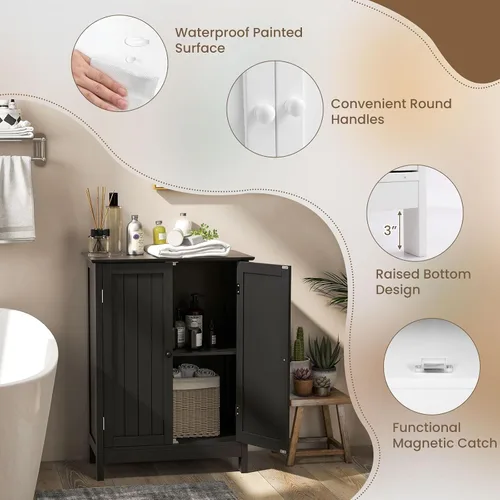 Vista 6 de COSTWAY Armario de almacenamiento de baño, organizadores de baño independientes y almacenamiento con puertas y estante ajustable, gabinete de piso