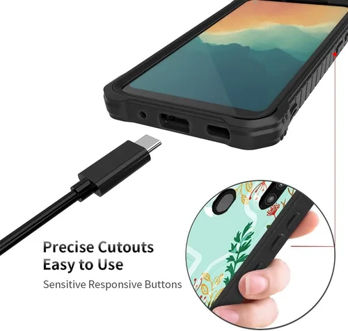Vista 3 de FITO - Funda para Samsung Galaxy A11, durable, resistente a los golpes, con protector de pantalla y soporte integrado Letra de Leaves