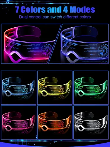 Vista 4 de TOODOO 2 pares de anteojos de visera LED, 7 colores, gafas futuristas, 4 modos, anteojos luminosos de panal de abeja para adultos