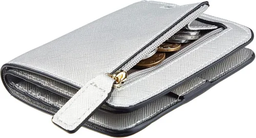 Vista 19 de Toughergun Cartera pequeña de cuero delgada para mujer con protección RFID, mini monedero bifold compacto con ventana de identificación transparente