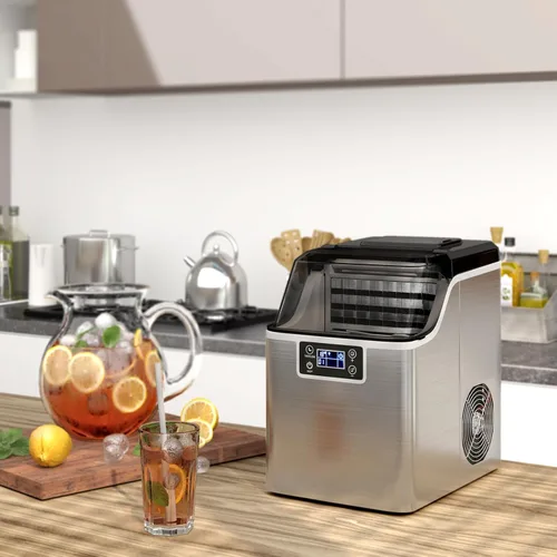 Vista 7 de ARLIME Máquina portátil para hacer hielo de encimera, 40 libras/24 horas, 24 piezas/13 minutos, 2 formas de añadir agua, máquina de hielo compacta