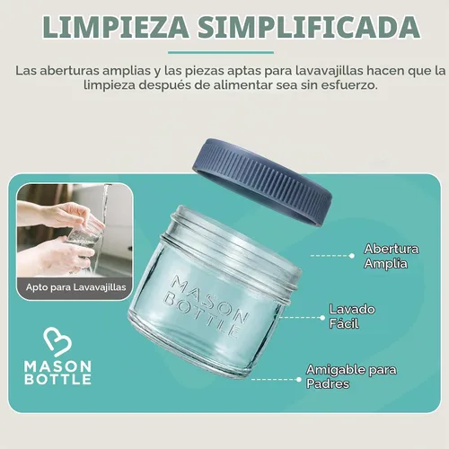 Vista 6 de Mason Bottle Tarros de almacenamiento de leche materna de vidrio con tapas