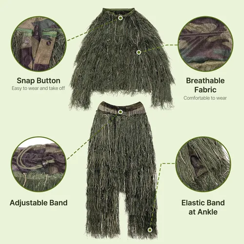 Vista 3 de Ghillie Suit for Men, 5 in 1 3D Camouflage Hunting Suits Camo Hunting Clothes for Adults