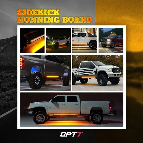 Vista 5 de OPT7 Sidekick - Luces para estribo de 48 pulgadas, 2 tiras LED con señal de giro ámbar, DRL, luz blanca de cortesía para cabina regular, camioneta