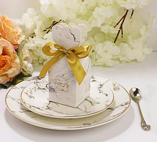 Vista 6 de Lontenrea 50 cajas de dulces para boda, fiesta de cumpleaños, caja de regalo con 50 cintas doradas para decoración
